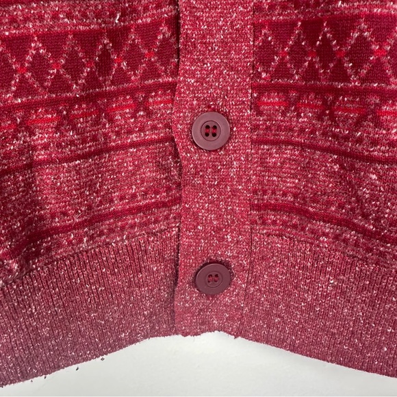 On The Byas Men’s Cardigan Size Medium Red Geometric Striped Grandpa Office - Picture 4 of 7